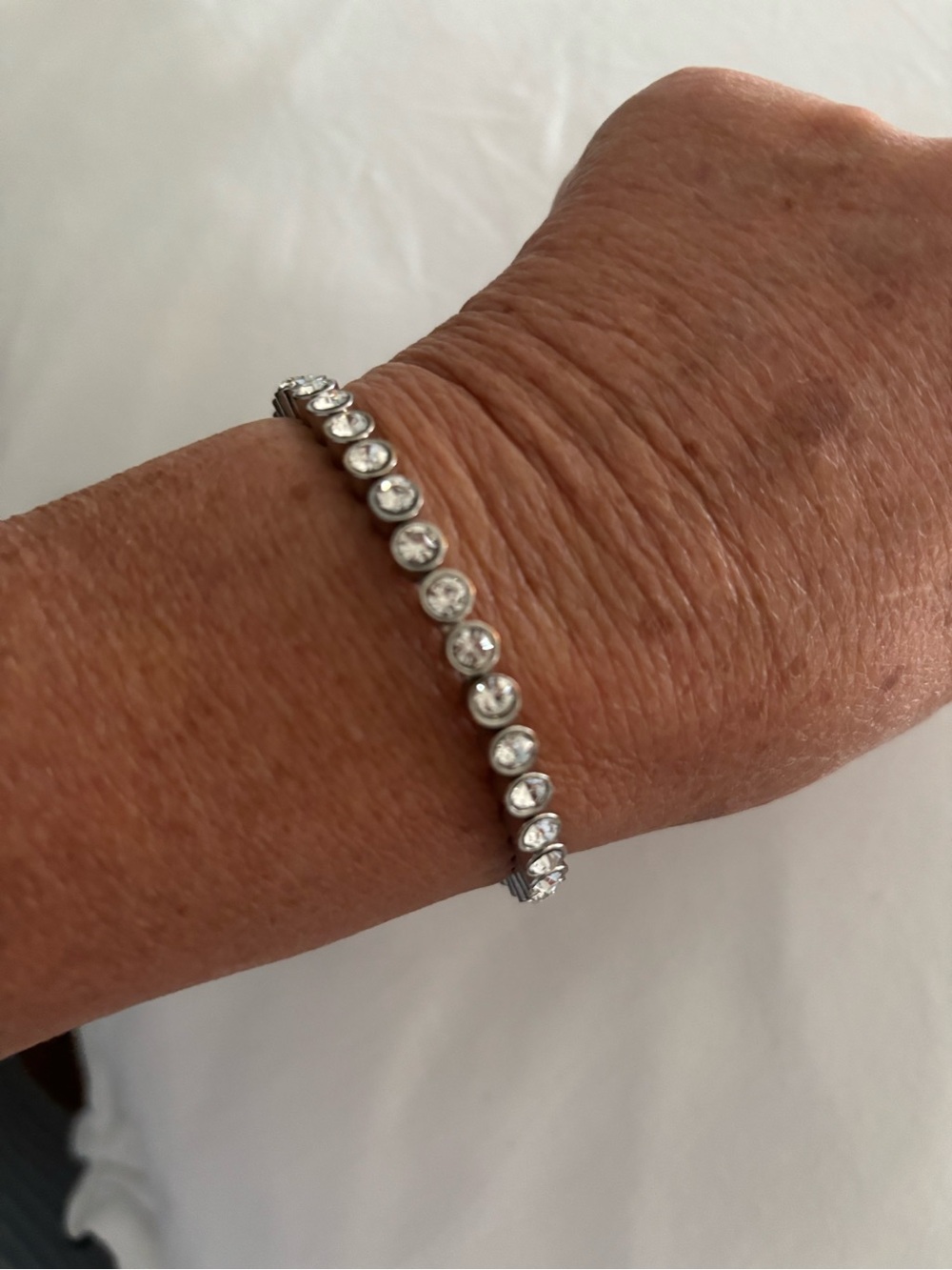 Silver Crystal Bezel bangle Tennis Bracelet - Clear Stones